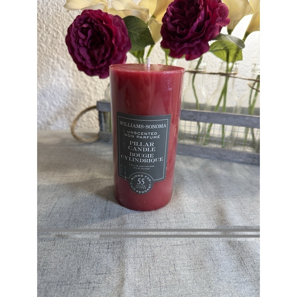 Williams‎ Sonoma Unscented Non Parfume Pillar Red Candle 55 hours 3" x 6"